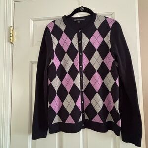Brooks Brothers Navy and Pink Argyle Cashmere Cardigan